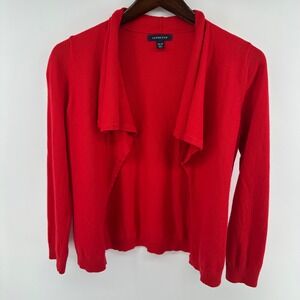 Lands End Red Cotton Cashmere Open Front Shawl Collar Cardigan Sweater XS 2-4